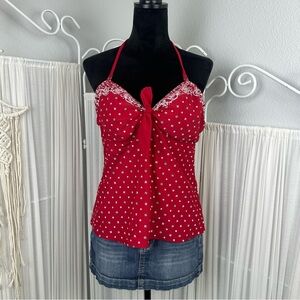 Isaac Mizrahi Womens Red Bandana Print Tankini Halter Top